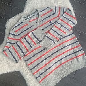 American Eagles Mens Red & Navy Striped Gray Sweater sz L